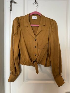 FRNCH Tie-Front Mustard Button-Up Blouse